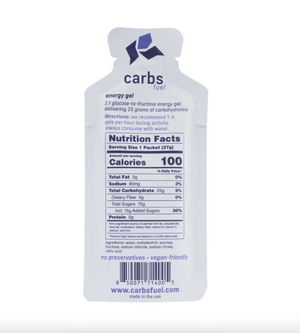 Carbs Fuel Original 25g Energy Gel Nutrition Facts - White Mountain Ski Co