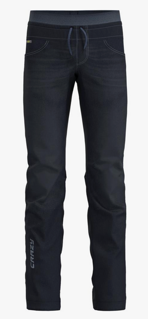 Black pants with a brand logo on a white background