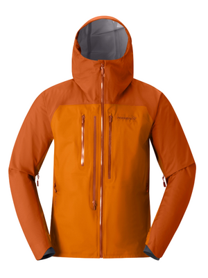 Orange jacket with a hood on a gray background