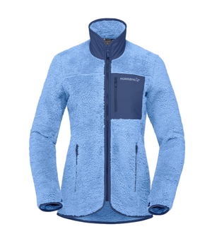 Blue fleece jacket with a brand logo on a white background
