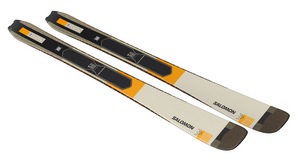 Two skis with Salomon branding on a white background