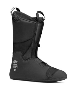 Black snowboard boot with straps on a white background