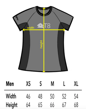 T8 Running Men's Iced Tee Size Chart - White Mountain Ski Co