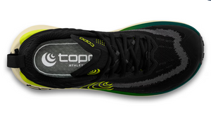 Topo Athletic Mens Vista Trail Shoe Black Lime  Toe Box - White Mountain Ski Co