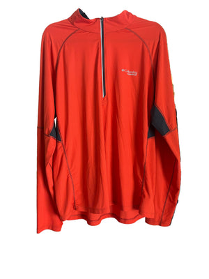 Orange jacket on a rack in a store setting